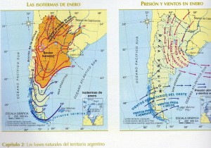 Isotermas y vientos de enero